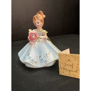 Vtg Josef Originals Birthday Month April Diamond Blue Dress Figurine